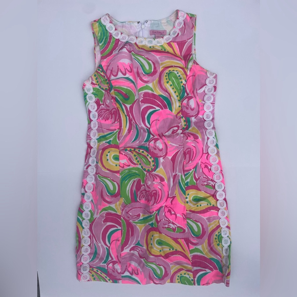 Lilly Pulitzer Mila Shift Dress Pink Print Sleeveless Cotton Size 2 - Picture 3 of 7